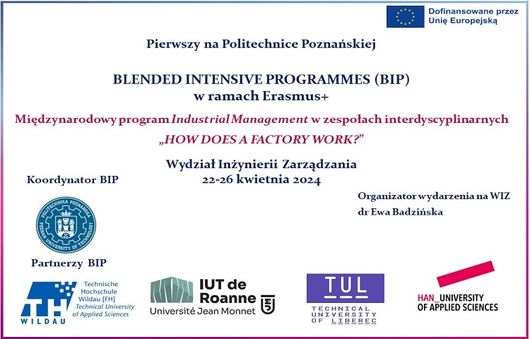 Blended Intensive Programme (BIP) – WIZ, 22-26.04.2024 | Wydział